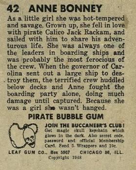 1948 Leaf Pirates #42 Anne Bonney Back