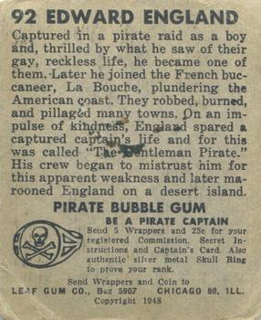 1948 Leaf Pirates #92 Edward England Back