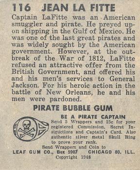 1948 Leaf Pirates #116 Jean Lafitte Back