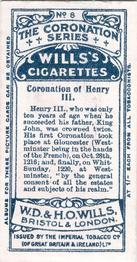 1911 Wills's The Coronation Series #8 Coronation of Henry III Back