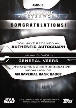 2019 Topps Star Wars Masterwork - Autograph Commemorative Artifact Medallions #NNO Julian Glover Back