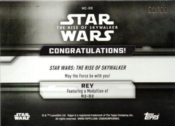 2019 Topps Star Wars: The Rise of Skywalker - Commemorative Medallions Purple #MC-RR Rey / R2-D2 Back