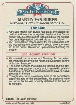 1984 Campbell Taggart Know the Presidents #8 Martin Van Buren Back
