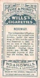 1906 Wills's Time & Money in Different Countries #29 Norway Back
