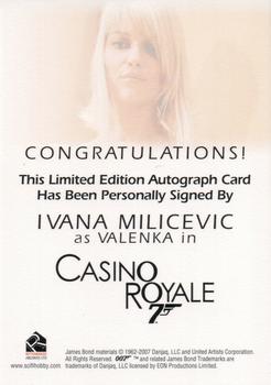 2008 Rittenhouse James Bond In Motion - Autographs Full Bleed Design #NNO Ivana Milicevic Back