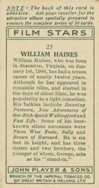 1934 Player's Film Stars #23 William Haines Back