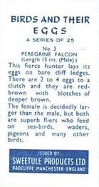 1959 Sweetule Products Birds and Their Eggs #3 Peregrine Falcon Back