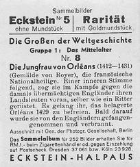 1934 Eckstein-Halpaus Die Grossen der Weltgeschichte (The Greats of World History) #8 Die Jungfrau von Orleans Back