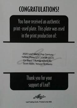 2020 Leaf Metal Pop Century - Co-Stars Dual Autographs Printing Plates Yellow #CS-21 Scott Baio / Anson Williams Back