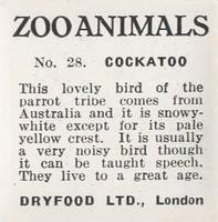 1955 Dryfood Zoo Animals #28 Cockatoo Back