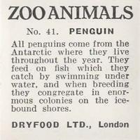 1955 Dryfood Zoo Animals #41 Penguin Back