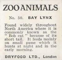 1955 Dryfood Zoo Animals #50 Bay Lynx Back