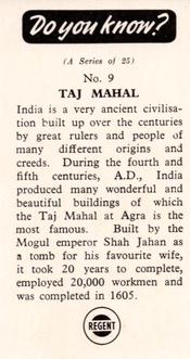 1964 Regent Oil Do You Know? #9 Taj Mahal Back