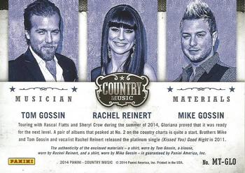 2014 Panini Country Music - Musician Triple Materials Green #MT-GLO Tom Gossin / Rachel Reinert / Mike Gossin Back