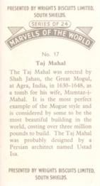 1954 Wright's Biscuits Marvels of the World #17 Taj Mahal Back