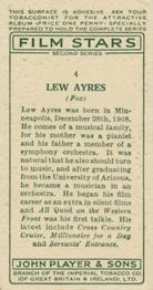 1934 Player's Film Stars Second Series #4 Lew Ayres Back