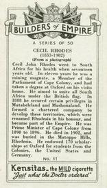 1937 Kensitas Builders of Empire #11 Cecil Rhodes Back