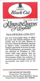 1977 Craven Black Cat Kings & Queens of England #8 Henry III Back