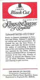 1977 Craven Black Cat Kings & Queens of England #9 Edward I Back