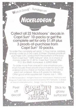 1992 Capri Sun Nicktoons Decals #12 Roger Back