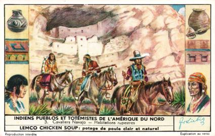 1956 Liebig Indiens Pueblos et totemistes de L'Amerique du Nord (North American Indians) (French Text) (F1643, S1642) #3 Cavaliers Navajo - Habitations rupestres Front