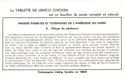 1956 Liebig Indiens Pueblos et totemistes de L'Amerique du Nord (North American Indians) (French Text) (F1643, S1642) #4 Village de pecheurs Back