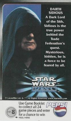 1999 Pepsi Star Wars Episode I #8 Darth Sidious Back