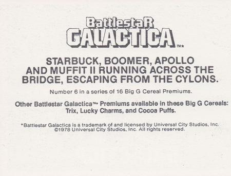 1978 Big G Cereal Premiums Battlestar Galactica #6 Starbuck, Boomer, Apollo escaping from Cylons Back