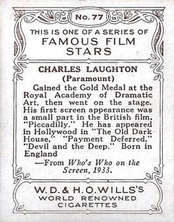 1933 Wills's Famous Film Stars (Medium Size) #77 Charles Laughton Back