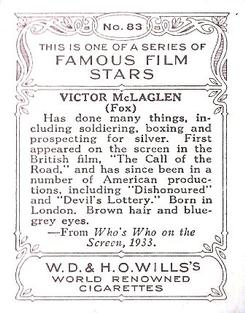 1933 Wills's Famous Film Stars (Medium Size) #83 Victor McLaglen Back