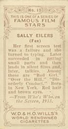 1933 Wills's Famous Film Stars (Small Images) #13 Sally Eilers Back