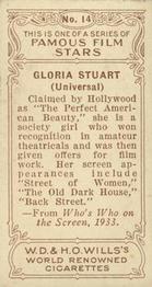 1933 Wills's Famous Film Stars (Small Images) #14 Gloria Stuart Back