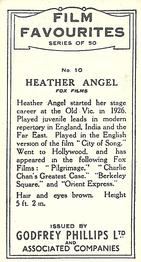 1934 Godfrey Phillips Film Favourites #10 Heather Angel Back