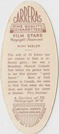 1934 Carreras Film Stars #9 Ruby Keeler Back