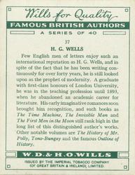 1937 Wills's Famous British Authors #37 H. G. Wells Back