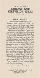 1955 Barbers Tea Cinema and Television Stars #16 Rock Hudson Back