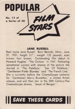1955 Cereal Foods Popular Film Stars (Australian) - Crispies Vita-Brits #12 Jane Russell Back