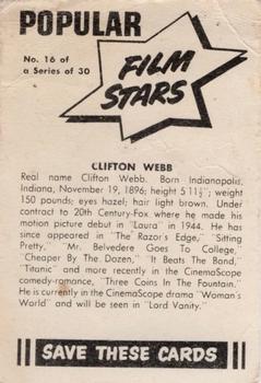 1955 Cereal Foods Popular Film Stars (Australian) - Crispies Vita-Brits Kornies #16 Clifton Webb Back