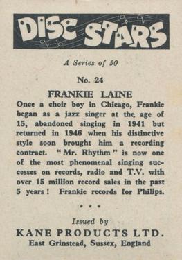 1959 Kane Products Disc Stars #24 Frankie Laine Back