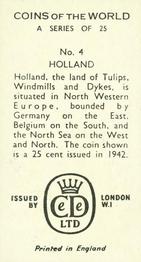 1956 Cede Coins of the World #4 Holland Back