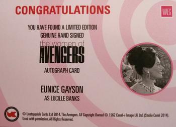 2014 Unstoppable Cards The Women of the Avengers - Autographs #WAEG Eunice Gayson Back