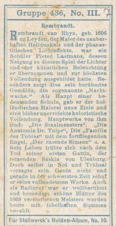 1908 Stollwerck Album 10 Gruppe 436 Beruhmte Niederlander (Famous Dutch People)  #III Rembrant Back