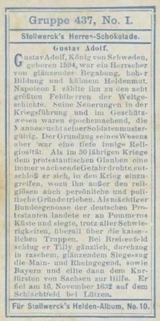 1908 Stollwerck Album 10 Gruppe 437 Helden des 30 jahrigen Krieges (Heroes of the 30 Years War)  #I Gustav Adolf Back