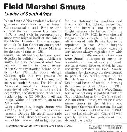 1977 Edito-Service World War II - Deck 08 #13-036-08-11 Field Marshal Smuts Back