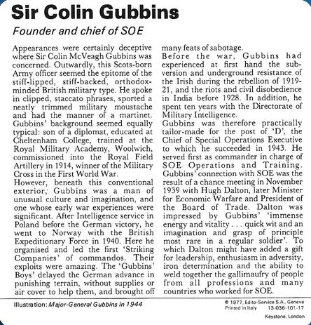 1977 Edito-Service World War II - Deck 101 #13-036-101-17 Sir Colin Gubbins Back