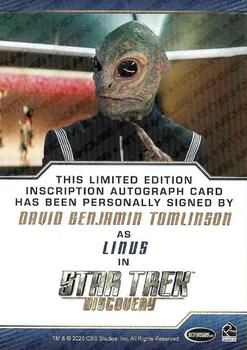 2020 Rittenhouse Star Trek Discovery Season Two - Autographed Inscriptions (Blue Border Design) #NNO David Benjamin Tomlinson Back