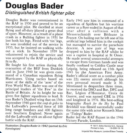 1977 Edito-Service World War II - Deck 15 #13-036-15-16 Douglas Bader Back