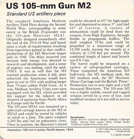 1977 Edito-Service World War II - Deck 49 #13-036-49-05 US 105-mm Gun M2 Back