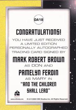 2011 Rittenhouse Star Trek: Remastered Original Series - Double Autographs #DA18 Mark Robert Brown / Pamelyn Ferdin Back