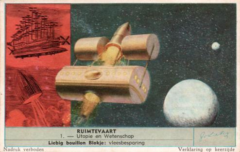 1956 Liebig Ruimtevaart (Space Travel) (Dutch Text) (F1636, S1638) #1 Utopie en Wetenschap Front